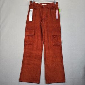 Tinseltown Rust Corduroy Cotton Low Rise Cargo Pants Wide Leg Baggy Size 7/28